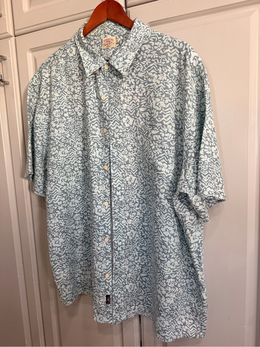 Faherty Breeze Men’s Short-Sleeve Teal Blue Boho Button-Down Shirt XL